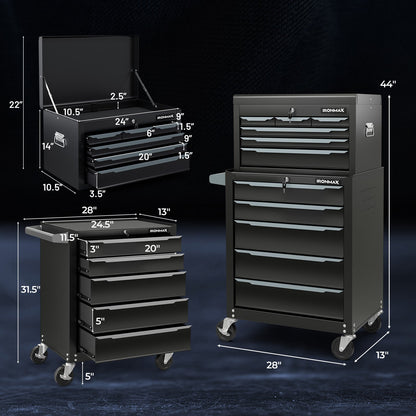 Steel Tool Box, 24�?Tool Chest Case with 6 Drawers, Top Storage, Automatic Lock