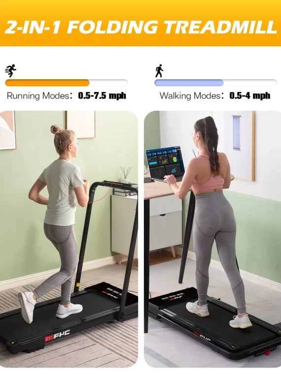 FYC 3.5HP Under Desk Treadmill ?C 300LBS Weight Capacity, 2-in-1 Foldable Design, Remote Control & LED Display ?C Compact Electric Walking and Running Machine for Walking, Running, Jogging (Black)