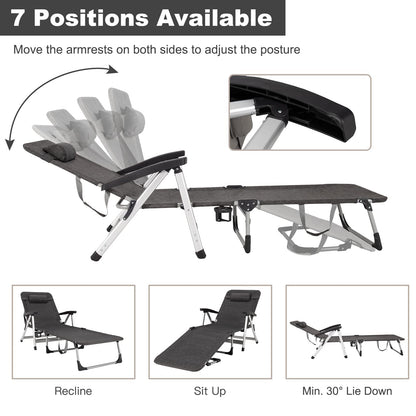 Chaise Lounge Chair, Folding Outdoor Patio Lounger with Cup Holder & Detachable Headrest