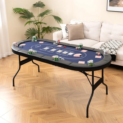 72�?Poker Table Foldable, 8 Players Card Board Game Table w/Deep Metal Cup Holders