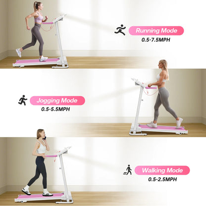 FYC Foldable Treadmills for Home, 2.5 HP, 7.5 MPH, Electric Running Treadmill Quiet Brushless Proform Treadmill for Home Gym, Running Machine with Heart Rate Sensor with LED Display (Pink)