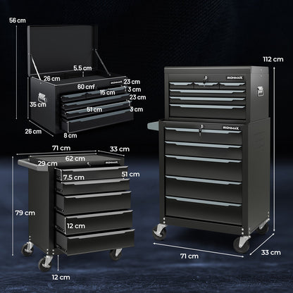 Steel Tool Box, 24�?Tool Chest Case with 6 Drawers, Top Storage, Automatic Lock
