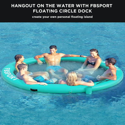 Inflatable Dock Floating Platform, 8ft Inflatable Water Hammock Floating Deck for Lake W/Cupholder, Round Floating Ring Float Ring, Pool Float Raft Lounger Island Platform Pad