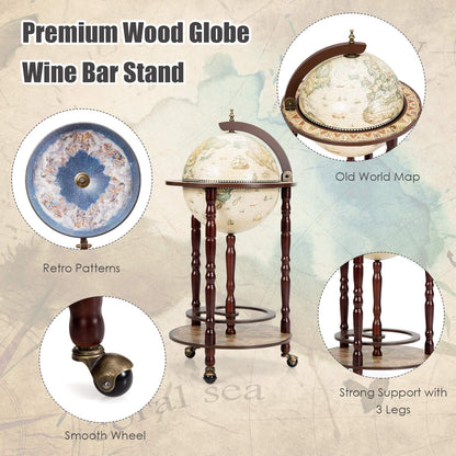 17" Wood Globe Wine Bar Stand 16th Century Italian Rack Liquor Bottle Shelf