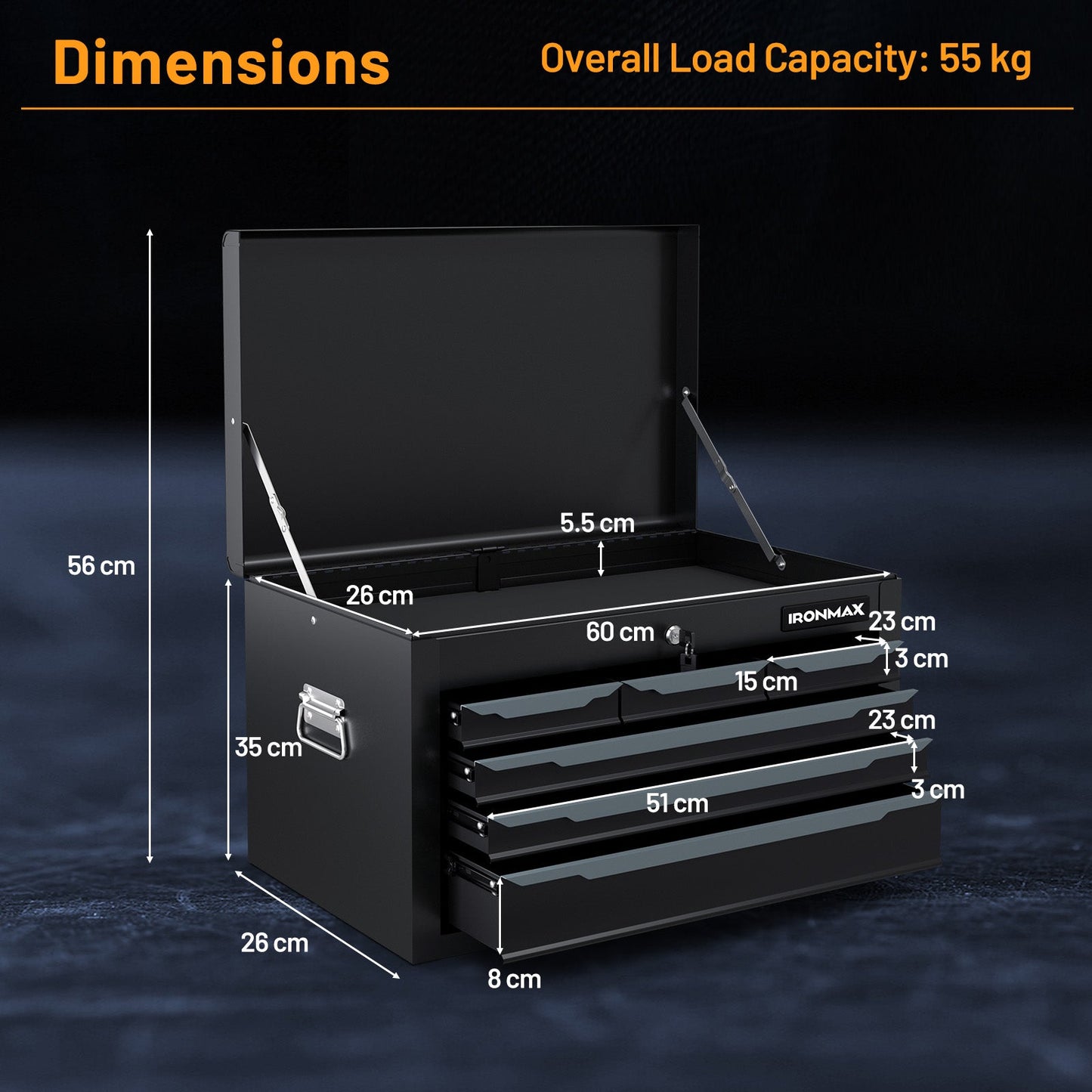 Steel Tool Box, 24�?Tool Chest Case with 6 Drawers, Top Storage, Automatic Lock