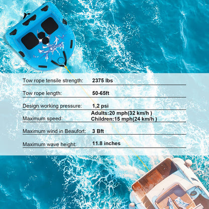 Inflatable Towable Tubes for Boating, 1-2 Person Water Sport Towables for Boat to Pull, Sofa Style Boat Tube with Drainage