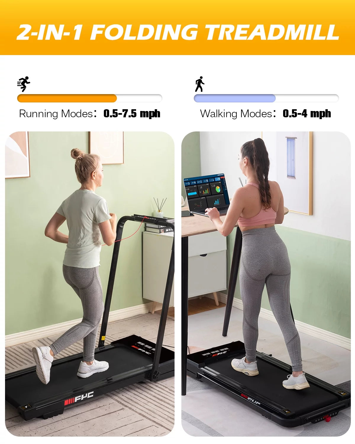 FYC 3.5HP Under Desk Treadmill ?C 300LBS Weight Capacity, 2-in-1 Foldable Design, Remote Control & LED Display ?C Compact Electric Walking and Running Machine for Walking, Running, Jogging (Black)