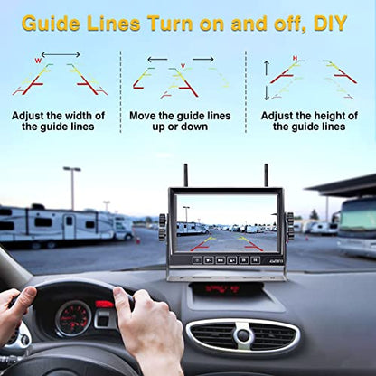 AMTIFO RV Backup Camera Wireless Touch-Key 7-Inch Monitor Split Screen 4 Channels for Campers/5th Wheels