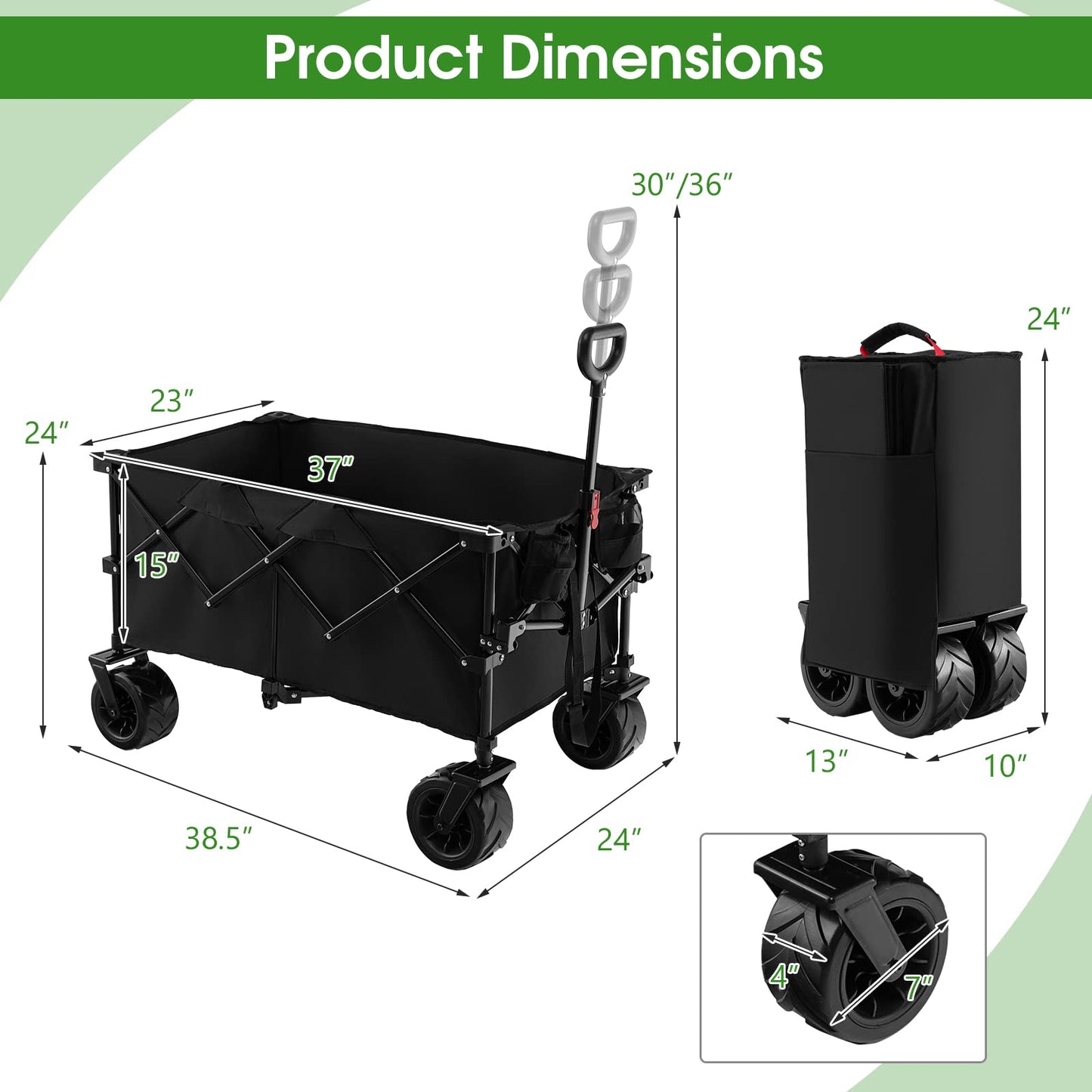 Collapsible Wagon Cart, Foldable Heavy Duty Utility Wagon with Adjustable Handle