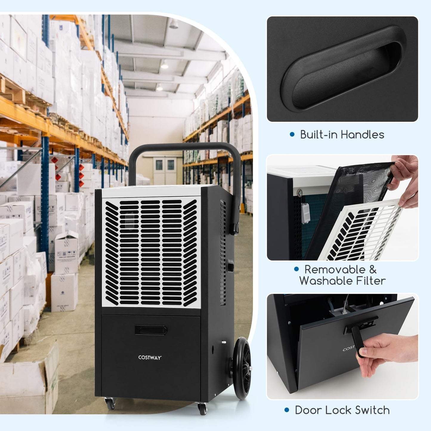 163 Pints Commercial Dehumidifier, 4500 Sq.Ft Dehumidifier with Pump & Drain Hose