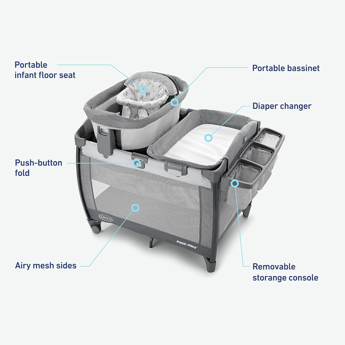 Graco Pack 'n Play Close2Baby Bassinet Playard Features Portable Bassinet Diaper Changer and More, Derby