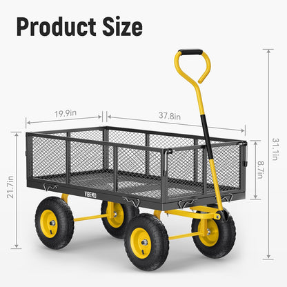 Steel Garden Cart, 2-in-1 1400 lbs Heavy Duty Utility Wagon, with Removable Mesh Sides to Convert into Flatbed, 240?? U-Turn 13" Pneumatic Tires Garden Wagon for Farm Yard Lawn Garden Camping