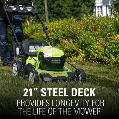 80V Cordless 21′�?Self-Propelled Brushless Lawn Mower | Greenworks