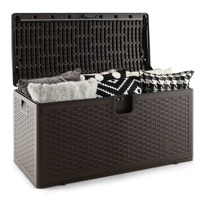 Outdoor Storage Box, 31 73 100 Gallon Waterproof Resin Patio Storage Box with Lockable Lid, Side Handle for Pillows, Cushions