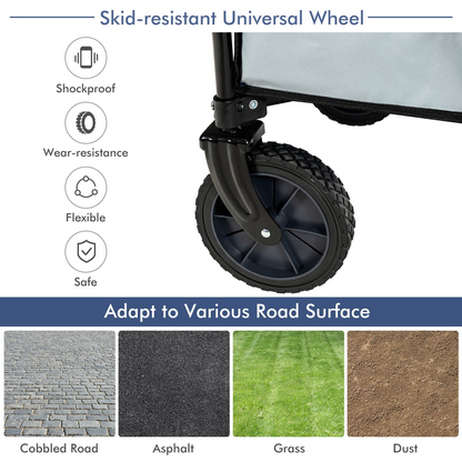 Collapsible Wagon, Folding Utility Wagon Cart w/Universal Wheels & Adjustable Handle & Cover Bag