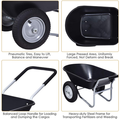 Dual Wheel Wheelbarrow, Heavy Duty Garden Cart, 330 lbs Capacity Utility Cart