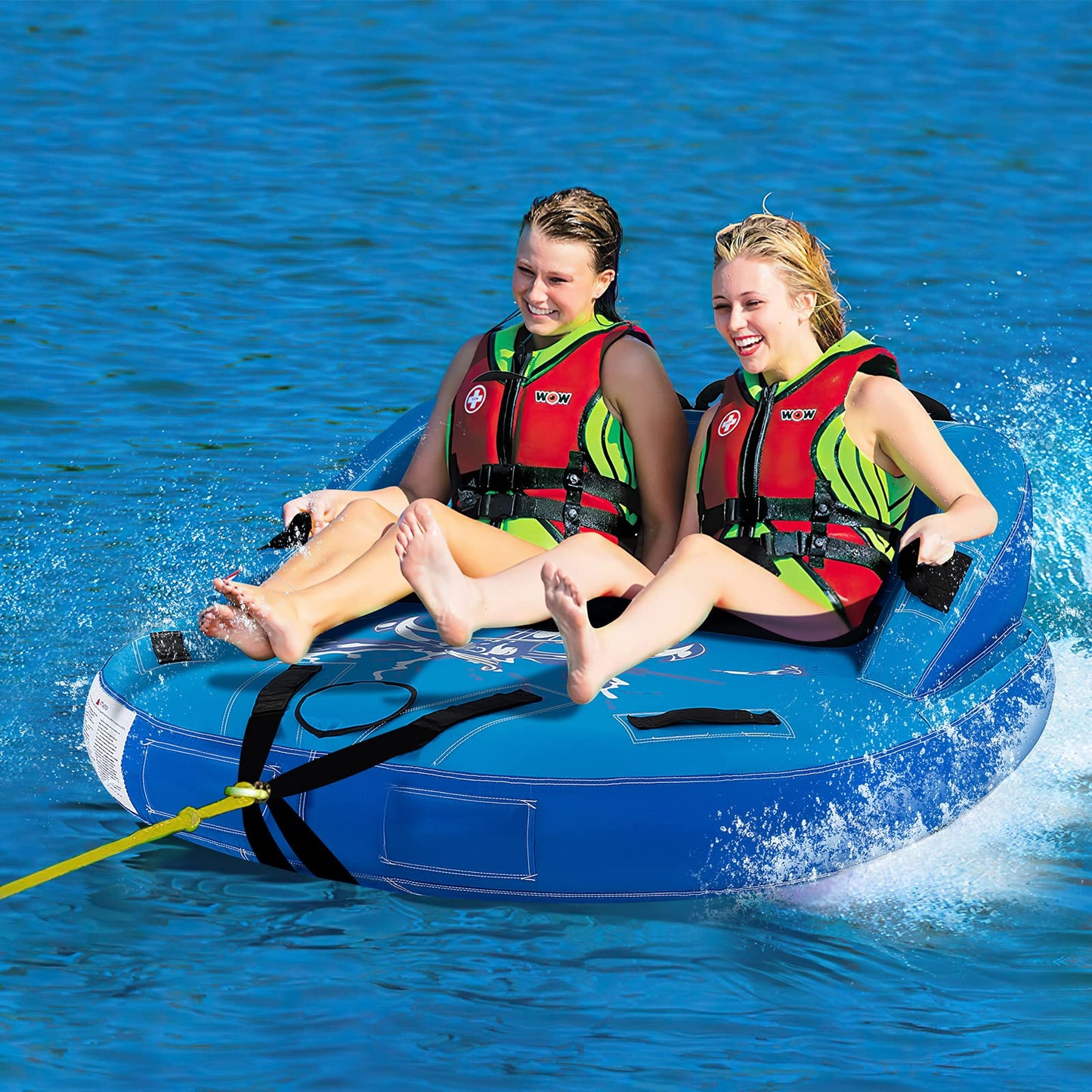 Inflatable Towable Tubes for Boating, 1-2 Person Water Sport Towables for Boat to Pull, Sofa Style Boat Tube with Drainage