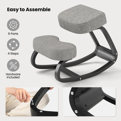 Ergonomic Kneeling Chair, Rocking Upright Posture Chair with Soft Seat & Knee Pads, Gray and Black