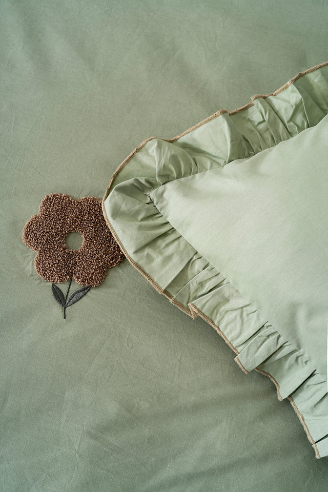 Florita Green 100% Cotton Embroidered Duvet Cover Set, 6-Piece Double Size Bedding – Breathable Fabric, 200x220 cm