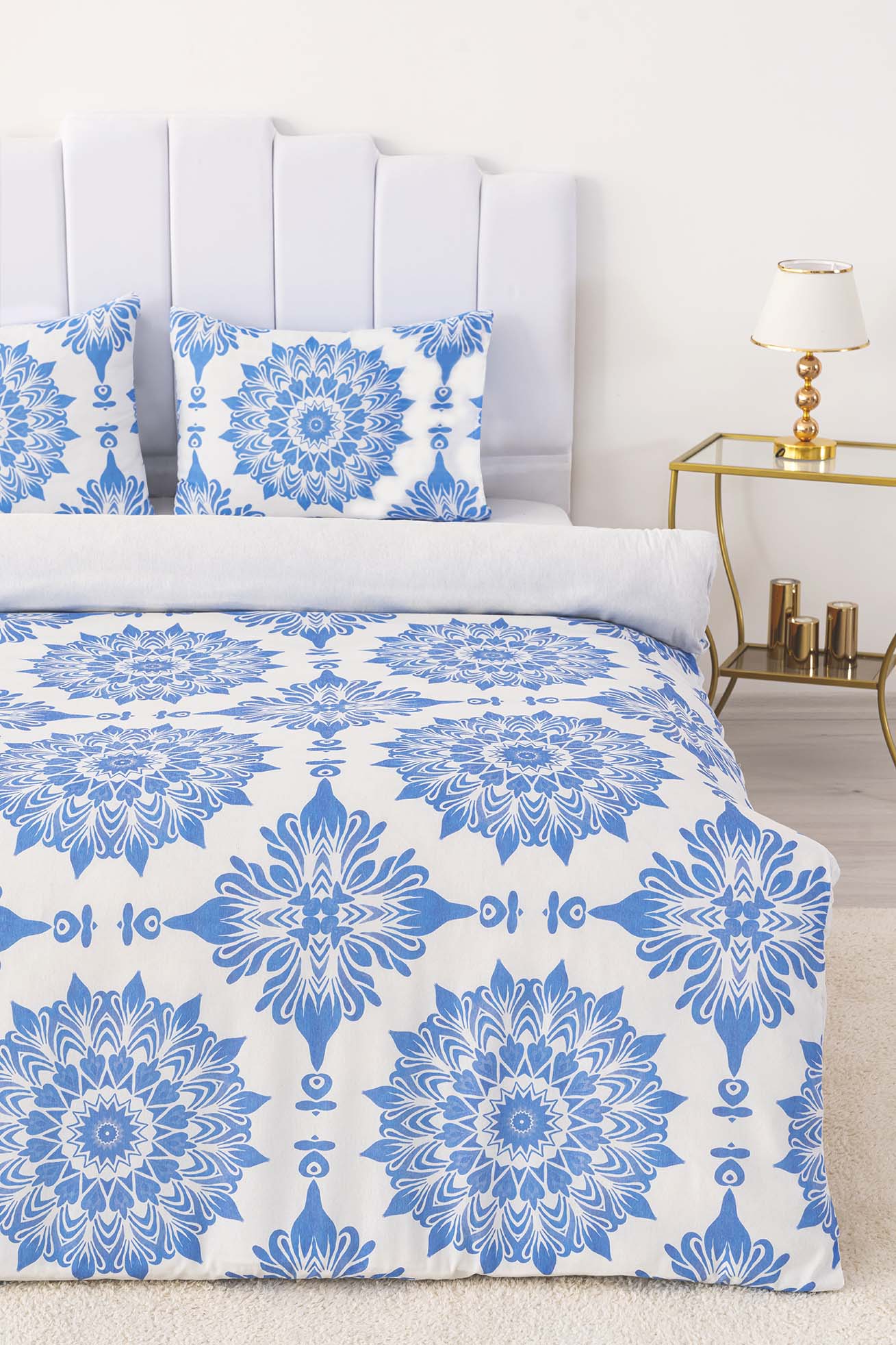 Alaçatı Blue Polycotton Double Size Duvet Cover Set, Zipper, 200×215 cm, 3-Piece