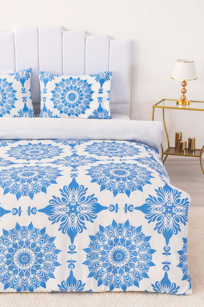 Alaçatı Blue Polycotton Double Size Duvet Cover Set, Zipper, 200×215 cm, 3-Piece