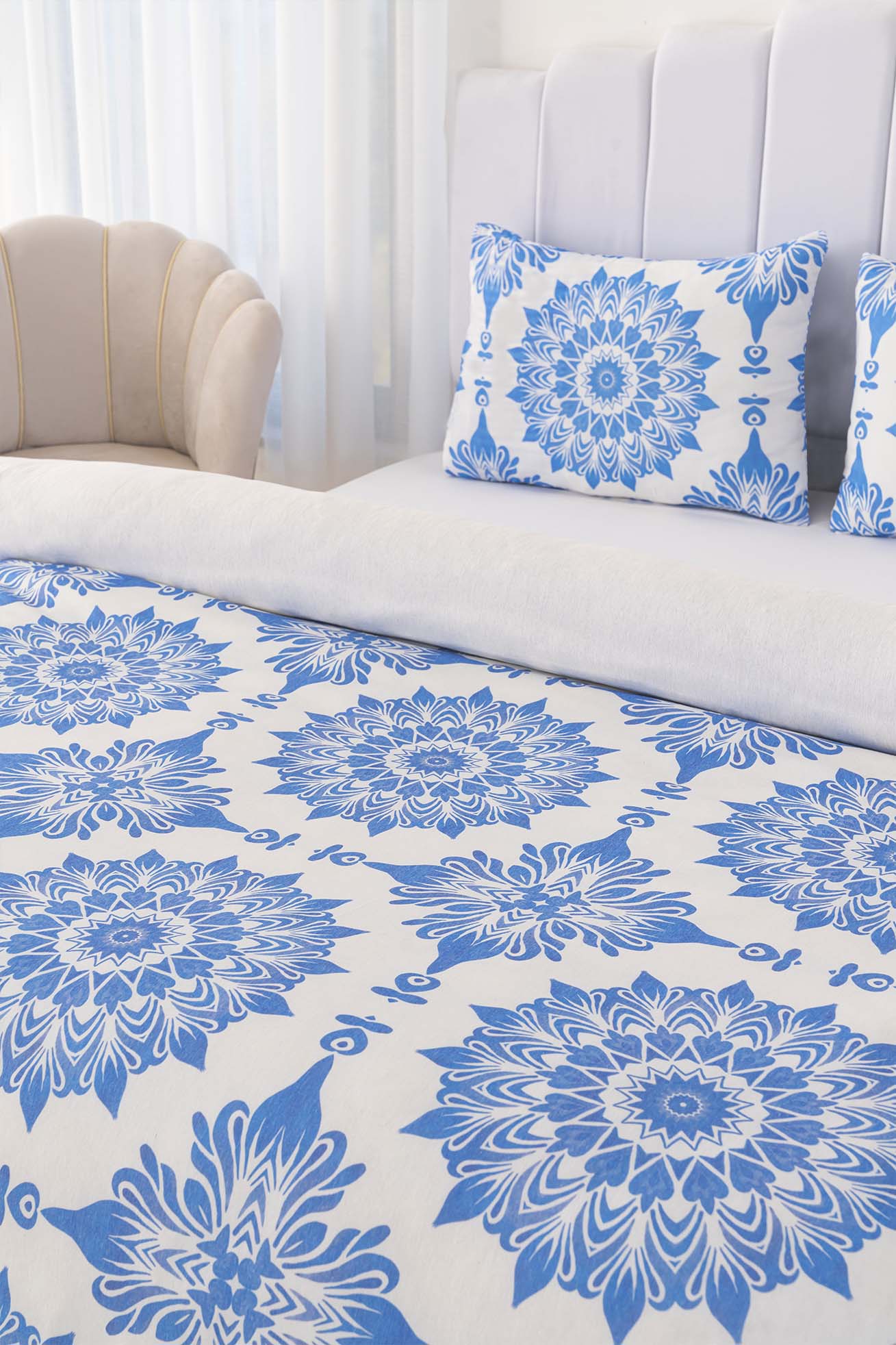 Alaçatı Blue Polycotton Double Size Duvet Cover Set, Zipper, 200×215 cm, 3-Piece