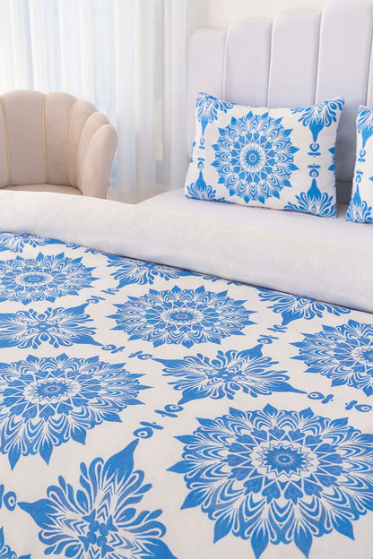 Alaçatı Blue Polycotton Double Size Duvet Cover Set, Zipper, 200×215 cm, 3-Piece