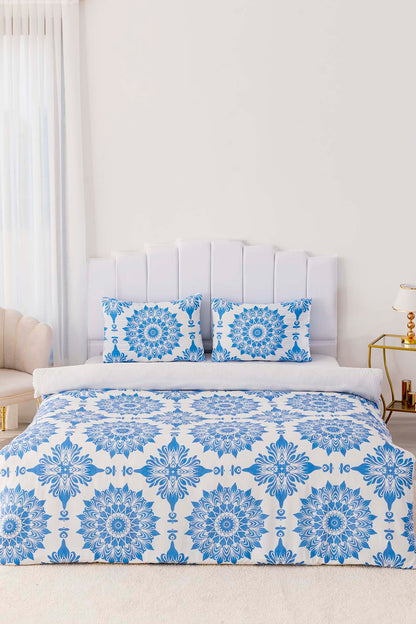 Alaçatı Blue Polycotton Double Size Duvet Cover Set, Zipper, 200×215 cm, 3-Piece