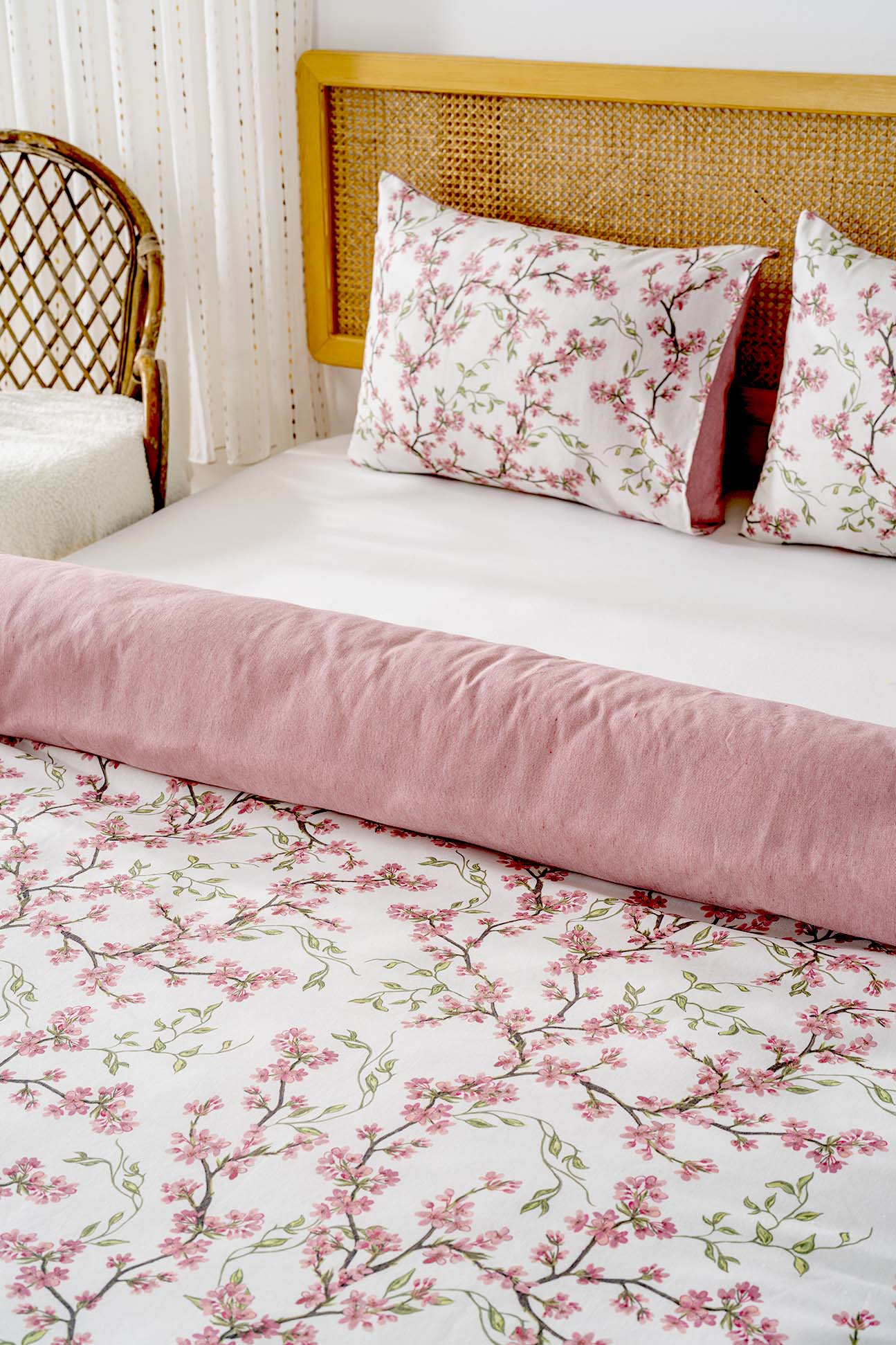Sakura Polycotton Double Size Duvet Cover Set, Zipper, 200×215 cm, 3-Piece